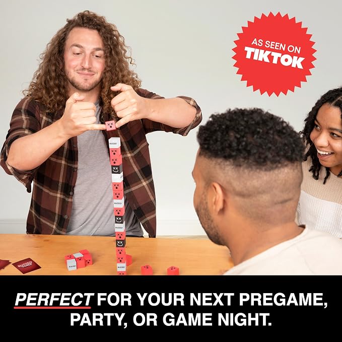 WHAT DO YOU MEME? Buzzed Tower: The Stack-and-Sip Drinking Card Game for Adults – Includes 30 Blocks, 80 Cards, and Big Laughs for Parties, Game Night, and Epic Bachelor Party Celebrations