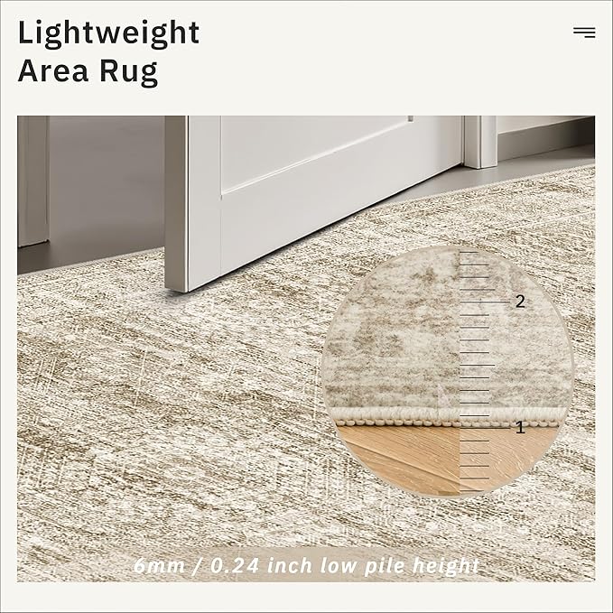 Soalmost 12x15 Washable Area Rugs Soft Living Room Rug Abstract Brown | Large Vintage Carpet Non-Slip for Dining Bedroom, Low Pile Thin Stain Resistant Foldable Indoor Floor Mat Home Office Decor