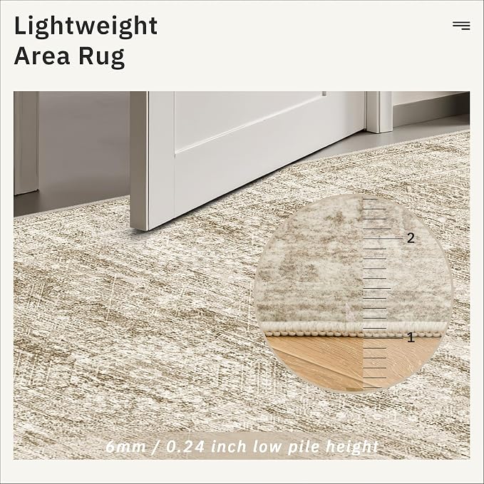 Soalmost Runner Rug 2x6 Washable Kitchen Hallway Runners Non-Slip Brown | Soft Low-Pile Rugs for Entry Bathroom Laundry Room, Vintage Foldable Floor Carpet Mat Entryway for Corridor Bedroom