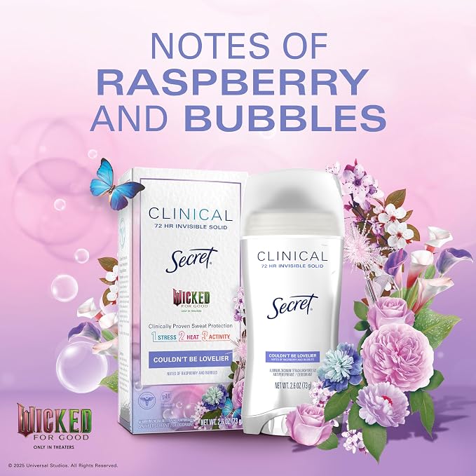 Secret Clinical Strength Antiperspirant Deodorant for Women, Couldn't Be Lovelier, 3X Sweat Protection, 72hr Sweat & Odor Protection, PH Balanced, Invisible Solid, Raspberry & Bubbles Scent, 2.6 oz