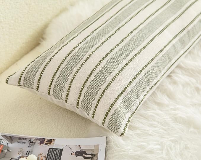 Cethom Decorative Boho Lumbar Pillow Covers, Modern Farmhouse Couch Pillowcase, 14 x 36 Long Accent Body Throw Pillow Covers, Sofa Bed Living Room Decor Cushion Case, Olive Green, Pack of 1