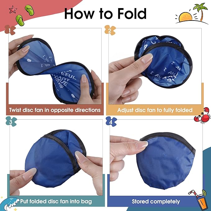 End of the Year Gifts for Students Bulk Foldable Flying Disc Fans Set with Stickers Bags, End of Year Student Gifts from Teacher Beach Fun Folding Pocket Hand Fans for Outdoor Activities Games