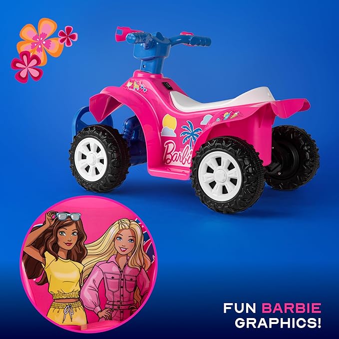 Barbie - 6V ATV Quad for Kids, Powerful and Safe Ride-On Toy with Rechargeable Battery, Forward and Reverse Driving, Max Weight Capacity of 55 LBS, Ages 2-3 Years