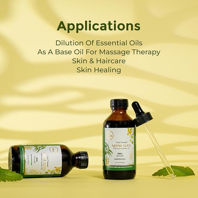 My Ace Neem Seed Carrier Oil 4 Fl Oz - 100% Pure & Natural - Premium Grade, Cold Pressed Unrefined for Skin & Face Care, Hair Growth, Facial, Body Massage, Scalp Treatment, Stretch Marks, Aromatherapy