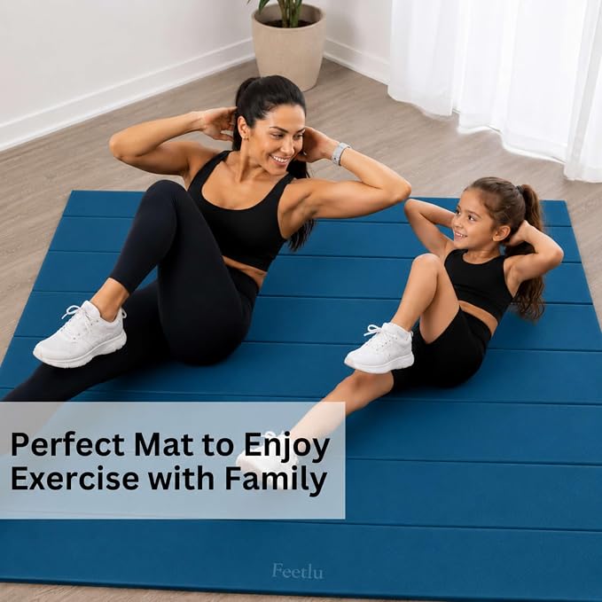 Foldable Large Yoga Mat, Extra Space 72"L x 48"W (183 x 122 cm), 6mm & 8mm Thick, Workout Mat for Home Gym and Travel - Anti-Slip Folding Exercise Mat for Yoga & Pilates