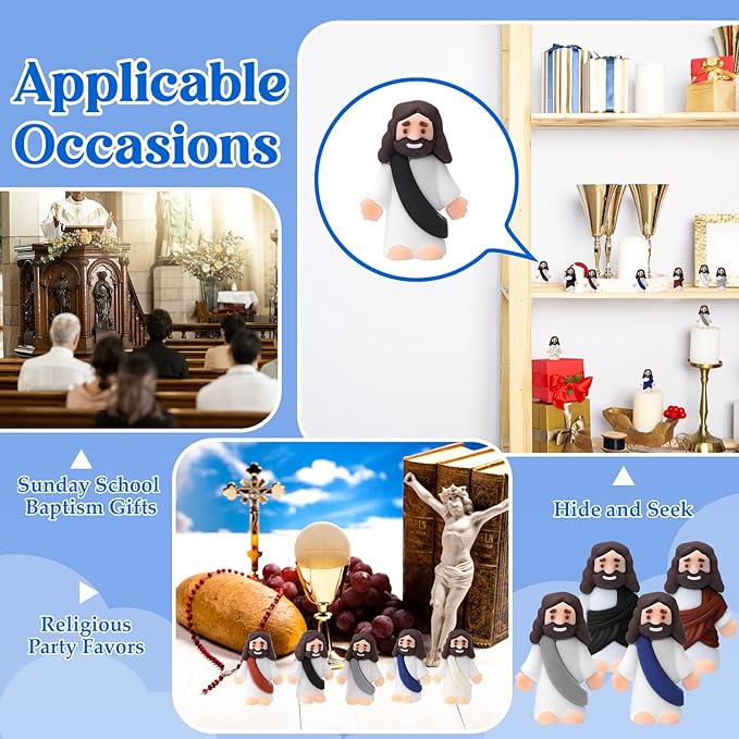 Bememo 300 Pcs Little Jesus Figures Bulk Original Design Mini Pocket Jesus Toys Rubber Figurine to Hide and Seek Religious Party Favors Sunday School Craft Baptism Gifts(Retro Color)