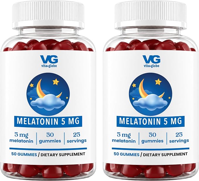 VITA GLOBE Melatonin Gummies 5mg, Sleep Aid Gummies, Non-GMO, Vegan and Sleep Aid Supplement, Supports Relaxation & Healthy Sleep Cycle, 50 Count Sleep Aid Gummy (Pack of 2)
