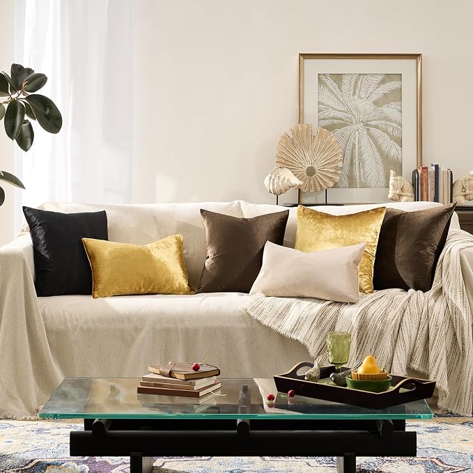 GIGIZAZA Brown Velvet Pillow Covers 26x26 Decorative Pillows Pack of 2 | Throw Pillows for Couch,Euro Sham,280gsm Soft Textured Fabric,Modern Pillowcases,Luxury Cushion Covers