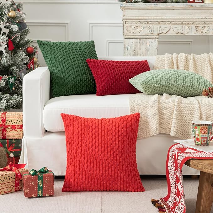 Kevin Textile Soft Corduroy 14"x24" Lumbar Pillow Cover 1 Pack, Dark Green | Boho Stripe Plush Corduroy Decorative Oblong Cushion Cover Modern Farmhouse Home Decor for Sofa Couch Bed Chair