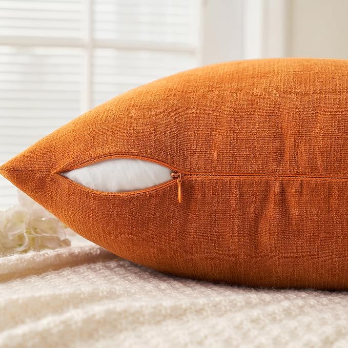 MIULEE Fall Orange Chenille Couch Throw Pillow Covers, 18x18 | Set of 2, Soft Farmhouse Modern Home Decor, Decorative Pillowcases for Sofa Living Room Bed