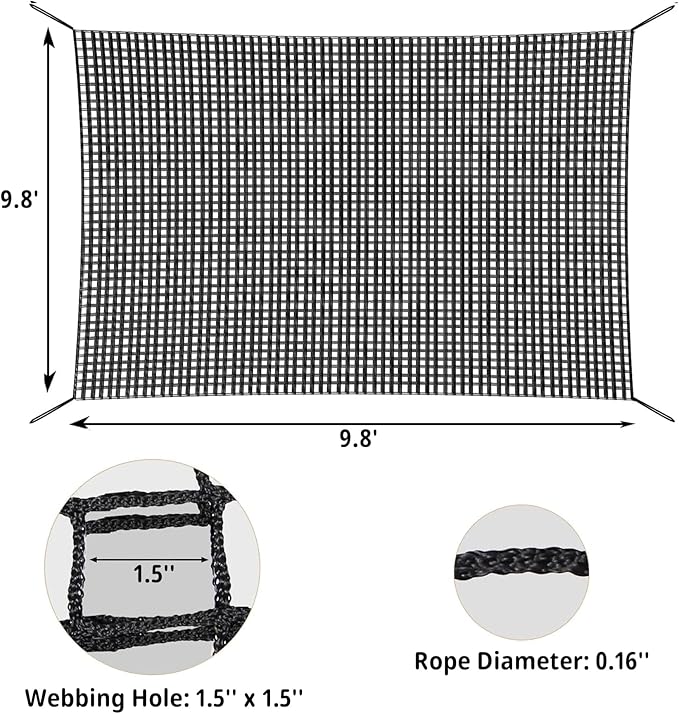 Climbing Cargo Net 9.8' x 9.8', Double Layers Playground Safety Net, with Storage Bag Climbing Net for Kids Outdoor Treehouse