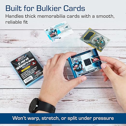 BCW Thick Card Sleeves - 100 Pack | Crystal Clear Polypropylene Protective Sleeves for Collectible Cards | Card Protector Sleeves Holds Trading Cards Up to 240pt | Fits Thick-Card Topload Holders