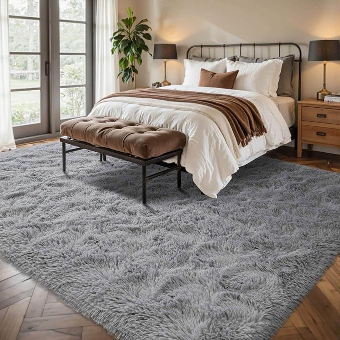 6x9 ft Light Grey Rug for Living Room Fluffy Bedroom Rug Non-Slip Area Rugs Shag Carpet for Nursery Kids Play Room Dorm Office Indoor Modern Plush Carpets Boys