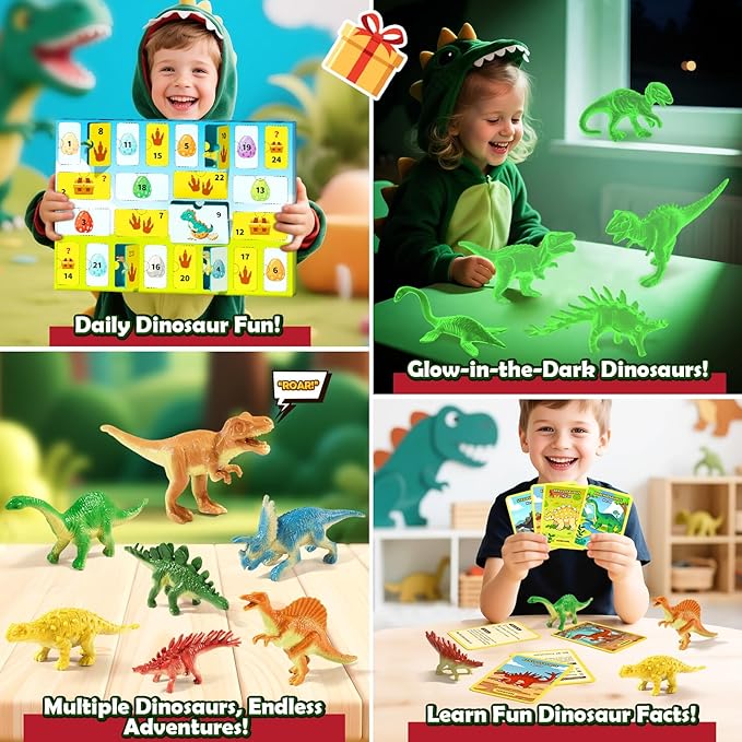 Advent Calendar 2025 Kids Dinosaur Toys for Boys 4-6 6-8 8-12, Kids Toddler Toys for 3+ Year Old Boy, 24 Dinosaur Surprise Christmas Birthday Gifts for Boys Girls, Party Favor for Dinosaur Lovers