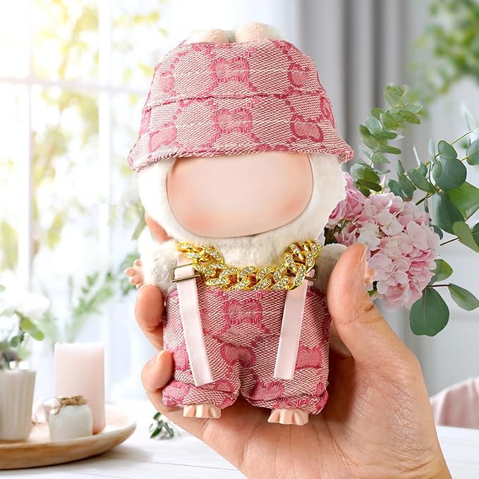 3 Piece 17cm Doll Clothes and Accessories Outfit - Elegant Hat, Necklace & Overalls, Fashionable Doll Dress Up Set
