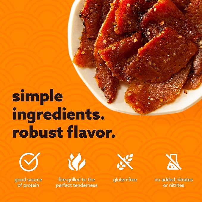 Golden Island Korean BBQ Pork Jerky - (2 Pack) 9 oz Resealable Bag - Fire-Grilled Specialty Meat Snack - Sweet & Savory Protein Snack - 7g Protein per Serving - Made with 100% All-Natural Pork