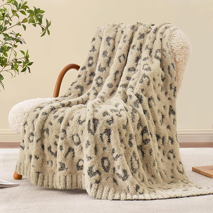Snuggle Sac Leopard Luxury Faux Fur Throw Blanket for Couch,Ultra Soft Cozy Plush Fluffy Blanket for Sofa Bedroom Living Room,Brown Leopard,50x60 inches