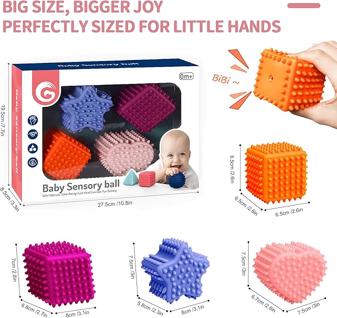 Soft Spiky Sensory Balls - Montessori Toys Baby Balls 6 to 12 Months Textured Geometric Shapes for Babies' Sensory Development,Massage Sensory Ball for Toddlers 1-3 Bright Colors Easter Gifts