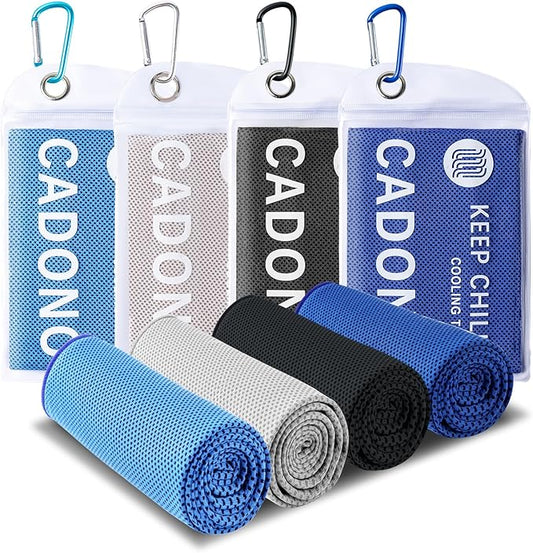 4 Pack Cooling Towel (40"x12"), Soft Breathable Chilly Towel, Ice Towel, Microfiber Towel for Yoga, Sport, Running, Workout,Gym, Camping, Fitness, Workout & More Activities(Multicolor)