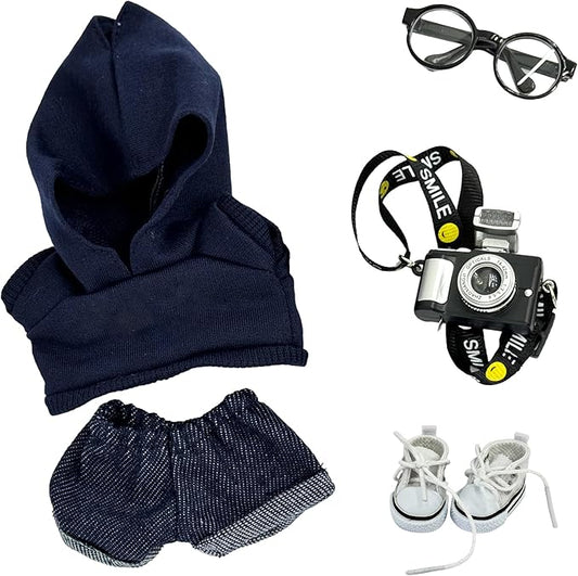 17cm Doll Clothes, Fashion 5 Piece 17cm Dolls Outfits Accessories Set with Hoodies, Jeans, Small Camera, Glasses, Canvas Shoes Clothes Set for Dolls