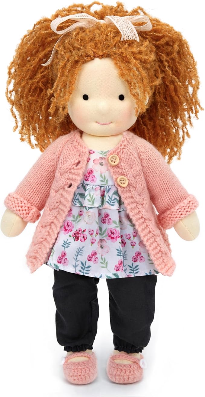 Handmade Waldorf Doll- Elsee 12", Soft Girl Rag Doll with Cute Stuffed Plush, Ideal for Babies & Toddlers