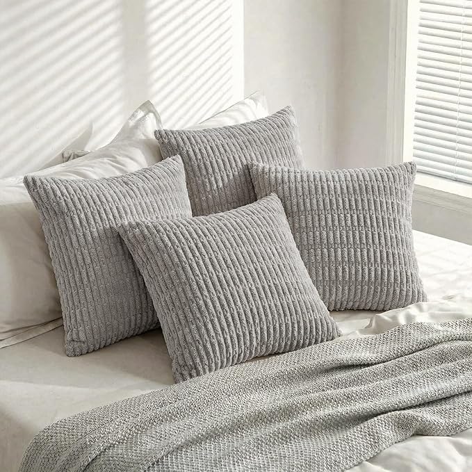 Fancy Homi 4 Packs Decorative Throw Pillow Covers for Living Room Couch Bed, Modern Farmhouse Boho Home Décor Accent Cushion Case, 20" x 20", Gray