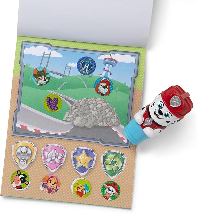 Melissa & Doug Sticker Wow!™ 24-Page Activity Pad and Sticker Stamper, 300 Stickers, Arts and Crafts Fidget Toy Collectible Character – PAW Patrol Marshall - FSC Certified