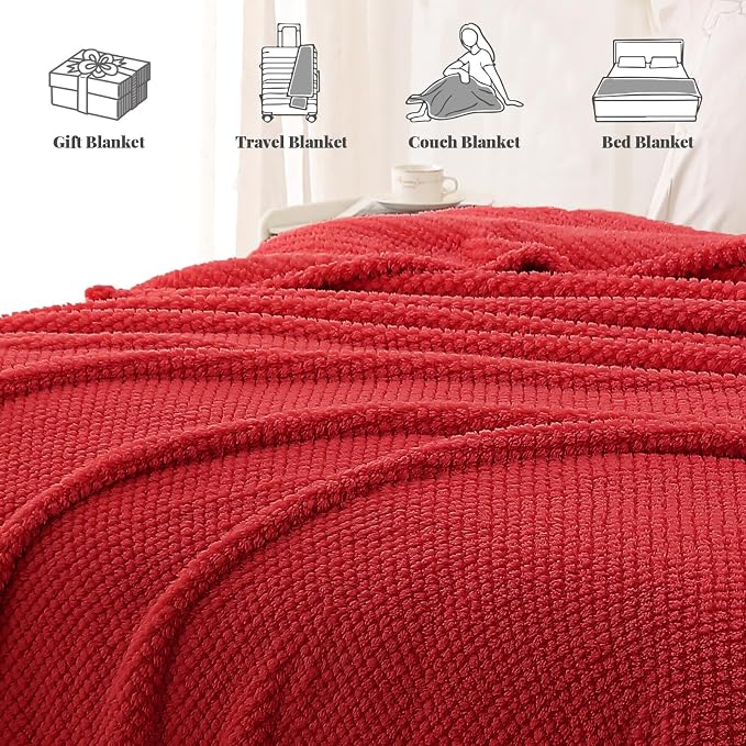 Whale Flotilla Soft Fleece Queen Size Bed Blanket, Red | 90x90 Inch, Suitable for Bed, Fluffy Fuzzy Jacquard Blankets for All Season, Lightweight and Cozy