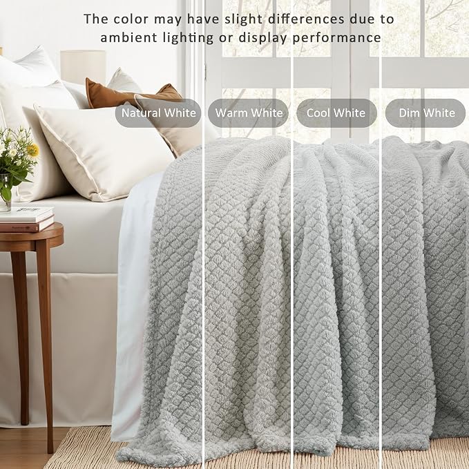Exclusivo Mezcla Soft Fleece Throw Blanket for Couch, Light Grey | Jacquard Lightweight Cozy Throws for Bed, Sofa, Breathable Decorative Fuzzy Textured All Season Use, 50x60 Inches