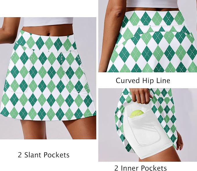 PINSPARK 17" Golf Skorts for Woman High Waisted Tennis Skirt with 4 Pockets | Lightweight, Quick Dry, 4-Way Strecth, Breathable, Tummy Control, UPF 50+ Athletic Skort for Workout, Pickleball, Gym, Casual