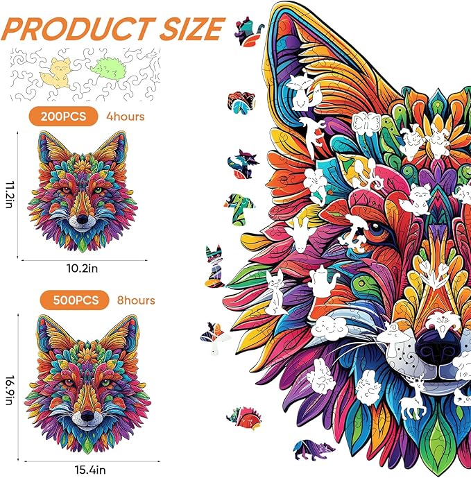 Qiuenisray Wooden Puzzles for Adults, Wolf Jigsaw Puzzles 200 Pieces, FSC Certified Unique Shape Animal Adult Puzzles, Christmas Puzzle Gift for Family Game 10.2x11.2 in
