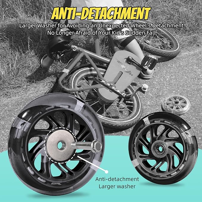 PRUNUS Flash BIKE Training Wheels for 12 14 16 18 20 Inch.Training Wheels for Kids Bike is Heavy Duty.Bicycle Training Wheel is Suitable Single Speed Bike