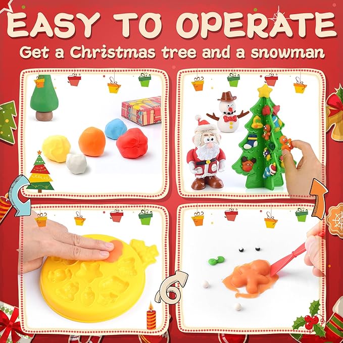PLAY Christmas Color Dough Sets for Kids, DIY Christmas Dough Toys Gifts for Grandkids, Safe & Non-Toxic Toys Gifts for Boys Girls