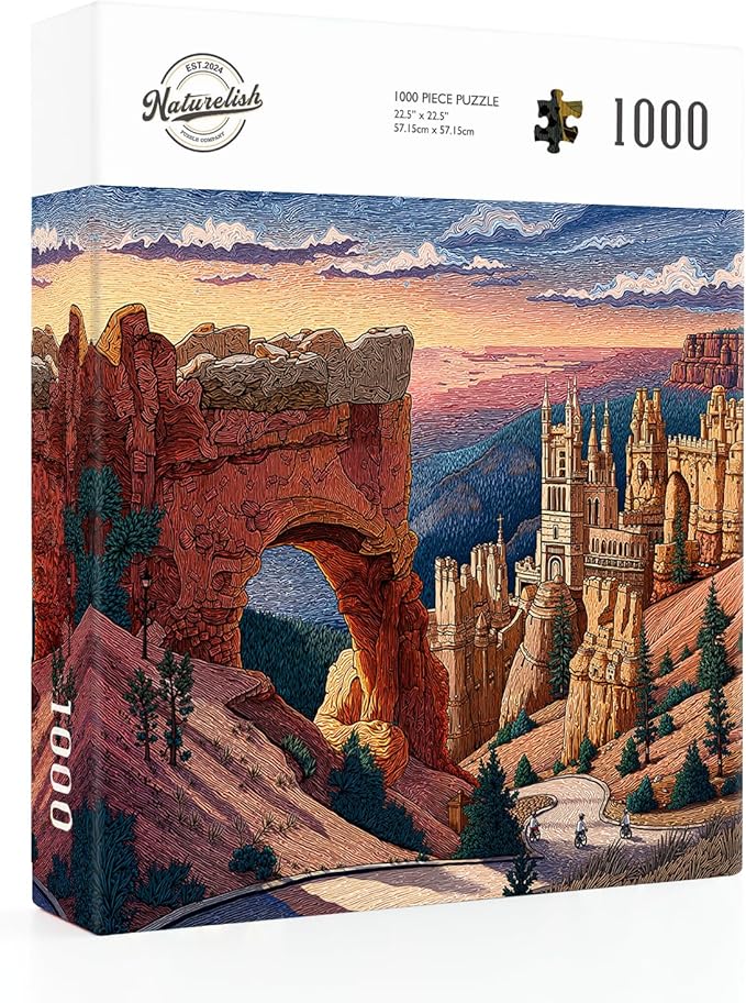 1000 Piece Jigsaw Puzzle for Adults, Cityscape Jigsaw Puzzle, Utah Arches Fantasy Castle Landscape with Bikers, 1000 Piece Challenging Art Puzzle, 22.5 x 22.5 in