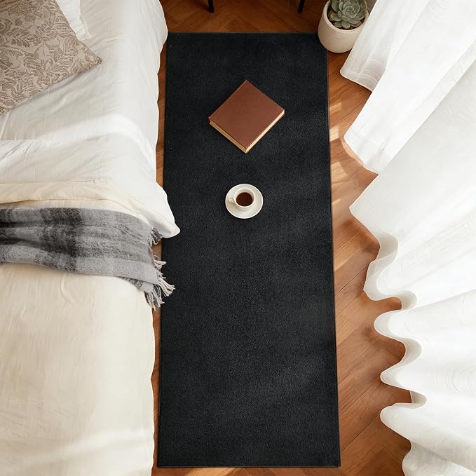 FinRèc 2x6 Washable Runner Rugs for Kitchen Hallway Bedroom, Low Pile Thin Rug Solid Color, Non-Slip Carpet Indoor for Home Decor (Pure Black)