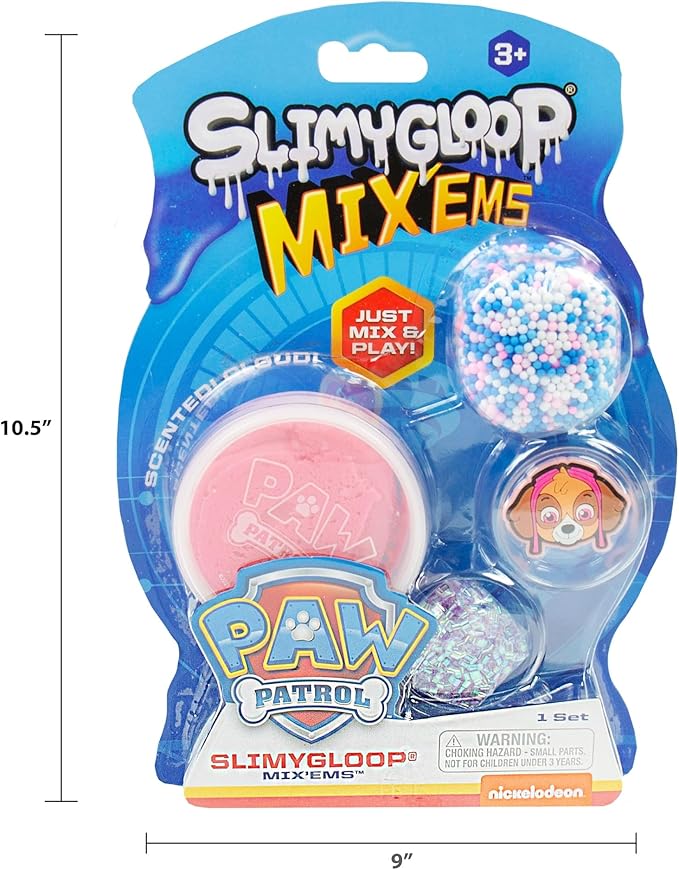 Paw Patrol SLIMYGLOOP Mix'Ems Bubblegum Cloud Slime, 2.5 oz With Fun Mix-Ins, Rubber Skye Charm, Toys for 3 Year Old Boys, Fidget Toy, Super Soft Non-Sticky Stress Relief Toy