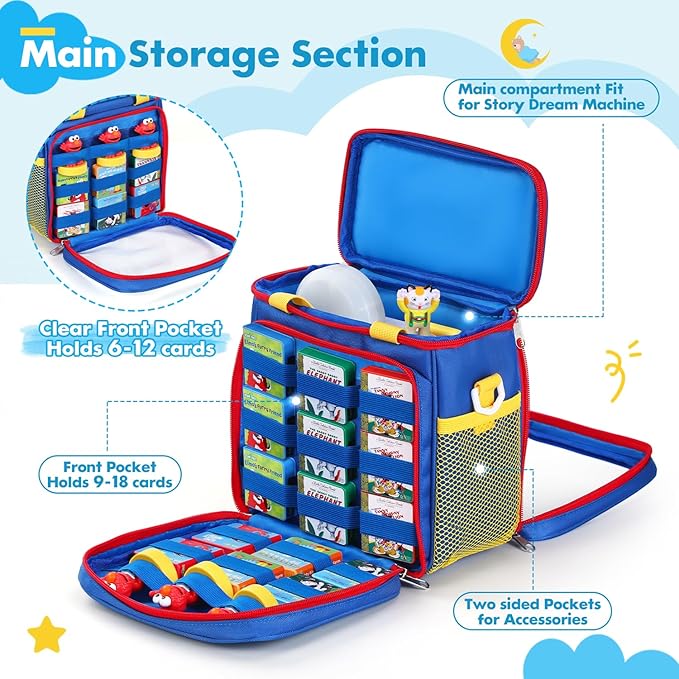 Carrying Case Compatible with Little Tikes Story Dream Machine Books Starter Set and Accessories,Portable Storage Bag for Story Books and Character with Handle and Shoulder Strap (Blue)