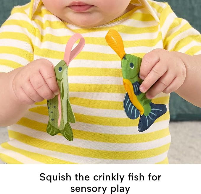 Fisher-Price Baby Toys Mini Me Moments Reel Fun Fishing Set, 4-Piece Sensory Activities for Newborn Developmental Play Ages 3+ Months