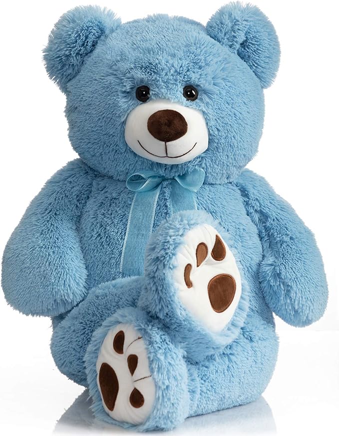 HollyHOME Teddy Bear Stuffed Animal Plush Giant Teddy Bears with Footprints Big Bear 36 inch Blue