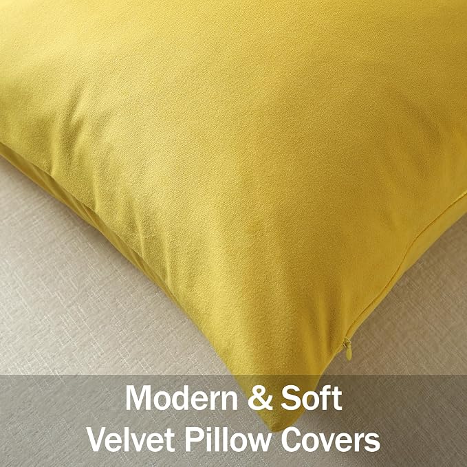 Throw Pillow Covers 20x20 Yellow: Pack of 2 Cozy Soft Velvet Square Modern Luxury Decorative Throw Pillow Cases for Sofa Couch Living Room Bed Home Decor