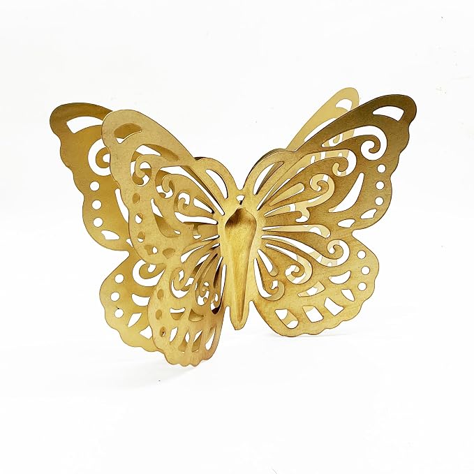 Remenna Gold Finish Metal Butterflies Wall Art Set of 3 Metal Wall Decor Butterfly Hanging Decor for Bedroom Bathroom Living Room Garden Kitchen