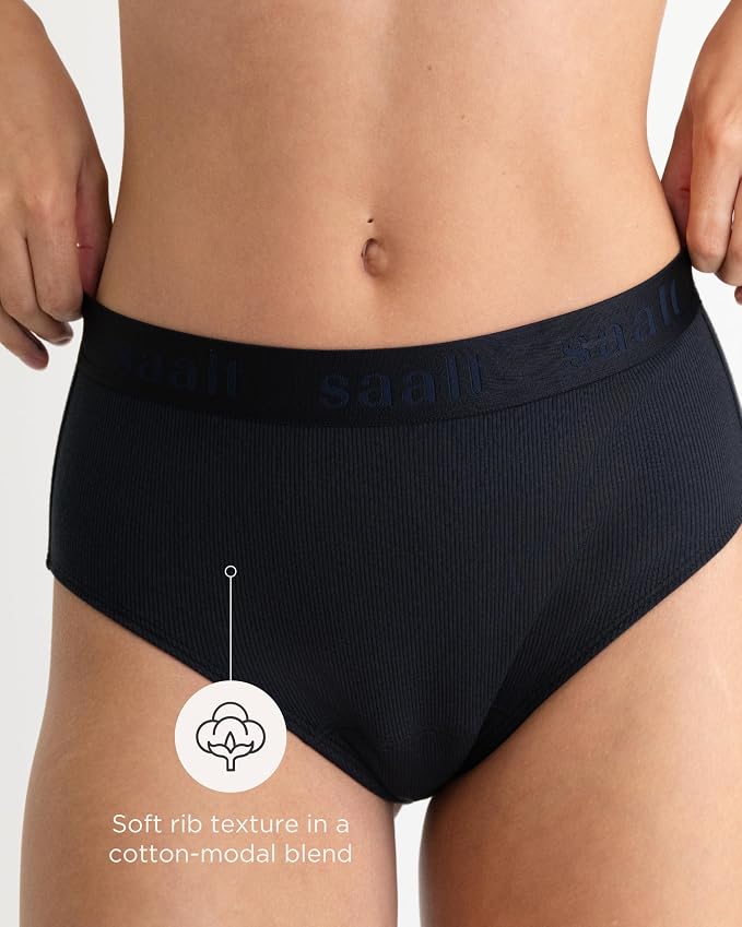 saalt Leakproof Cotton Rib High Rise Brief – Reusable Period Underwear for Women - Replaces 3 Pads or 4 Tampons