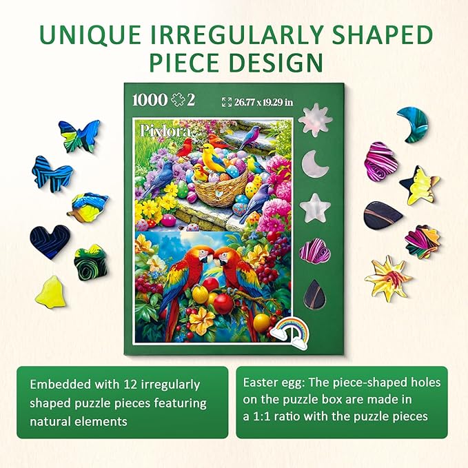 Unique Shaped Jigsaw Puzzles for Adults 1000 Pieces, 2 Pack Adult Puzzles,Egg Birds and Fruit Birds Theme,Difficult Puzzles for Adults,Cooperative Family Games for Family Game Night