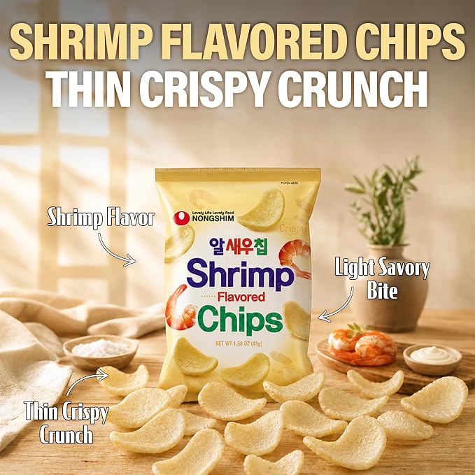 Nongshim Shrimp Chips 3-Flavor, Crispy Korean Snack Variety, 5 Count | Korean shrimp chip variety with original, spicy and gochujang seasonings, airy chip texture