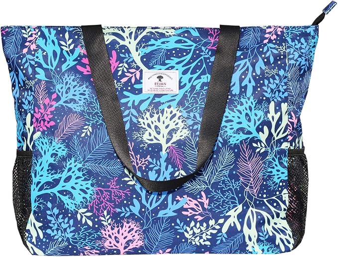 ESVAN LARGE BEACH BAG Water Resistant Lightweight 20 inch Women Oversize Tote Bag for Gym Beach Travel Pool Yoga Nurse
