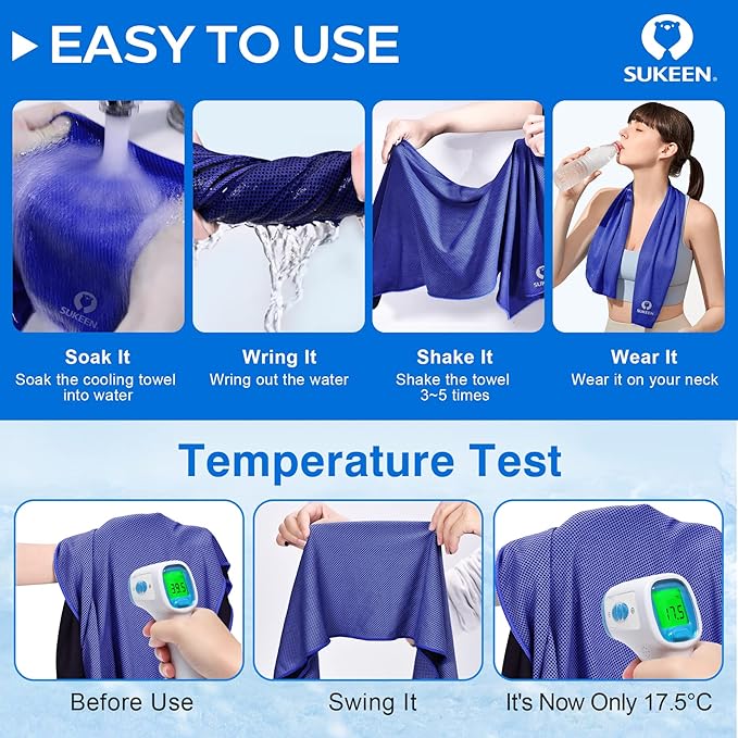 Sukeen 4 Pack Cooling Towels (40"x12"), Cooling Neck Wraps, Ice Towel, Soft Breathable Chilly Towel,Microfiber Towel for Yoga,Sport,Running,Gym,Workout,Camping,Fitness,Workout & More Activities