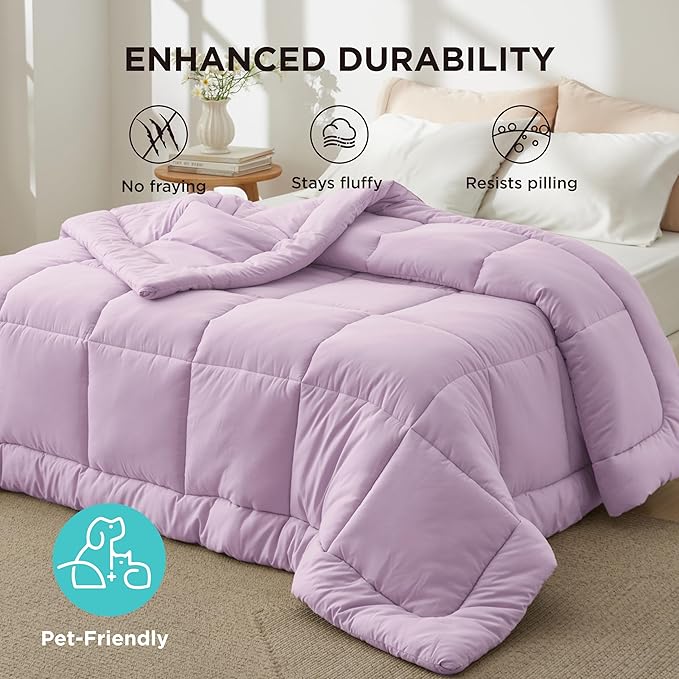 Bedsure Comforter Duvet Insert - Quilted Comforters Full Size, All Season Duvet, GentleSoft Down Alternative Bedding Blanket, with 8 Tabs, Gifts for Women/Men, Light Purple, Full 86 x 82 Inches