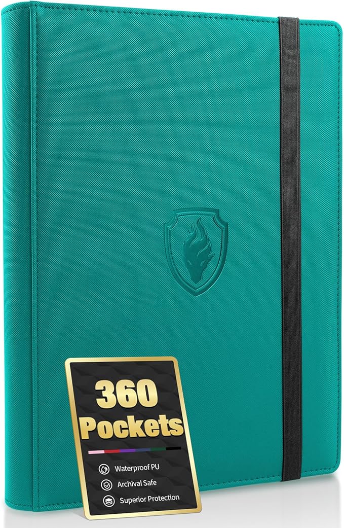 Premium 9 Pocket Card Binder for 360 Cards, Fabmaker PU Cover Trading Card Binder, Sturdy Card Collection Album, Sleek Card Holder Folders for Game Cards & Sports Cards, Turquoise