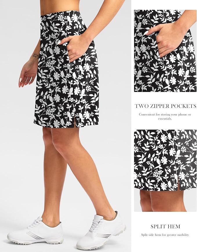 G Gradual 20" Skorts with Pockets Knee Length Golf Skirt | Built in Soft Shorts, High Waisted, Tummy Control, Breathable, Long Skorts for Athletic, Tennis, Dressy, Casual, Summer