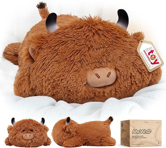Cute Highland Cow Plush Pillow, Kawaii Plushies Highland Cow Stuffed Animals, Squishy Plushies, Cuddle Plush Pillow for Kids & Girls (13 Inch)